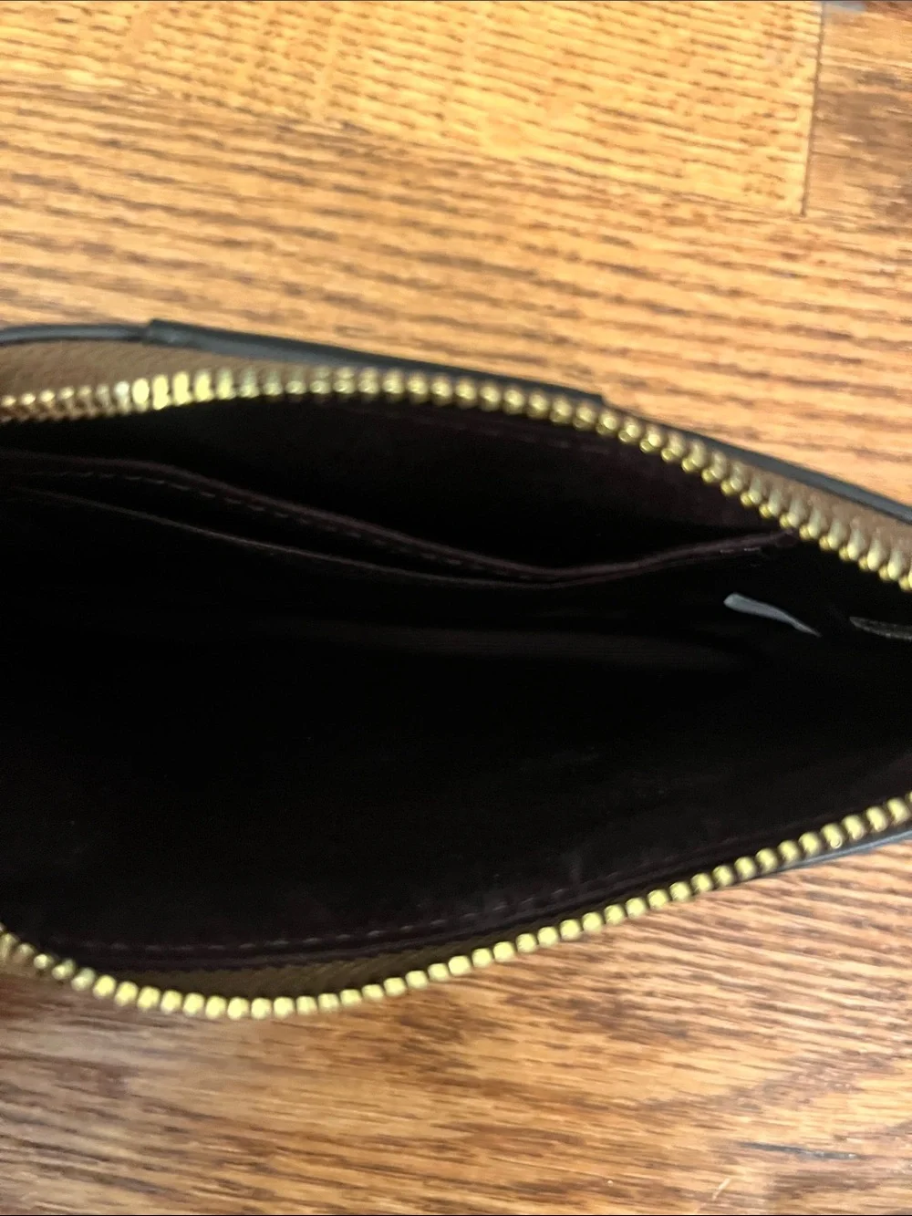 Coach Brown Monogram Wristlet with Black Stripe and Gold Hardware